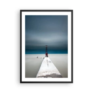 Pôster com moldura preta - Um farol no final do cais em estilo minimalista - 50x70cm - Ao encontro do infinito - Decoração de parede moderna para a sala de estar e quarto ARTTOR