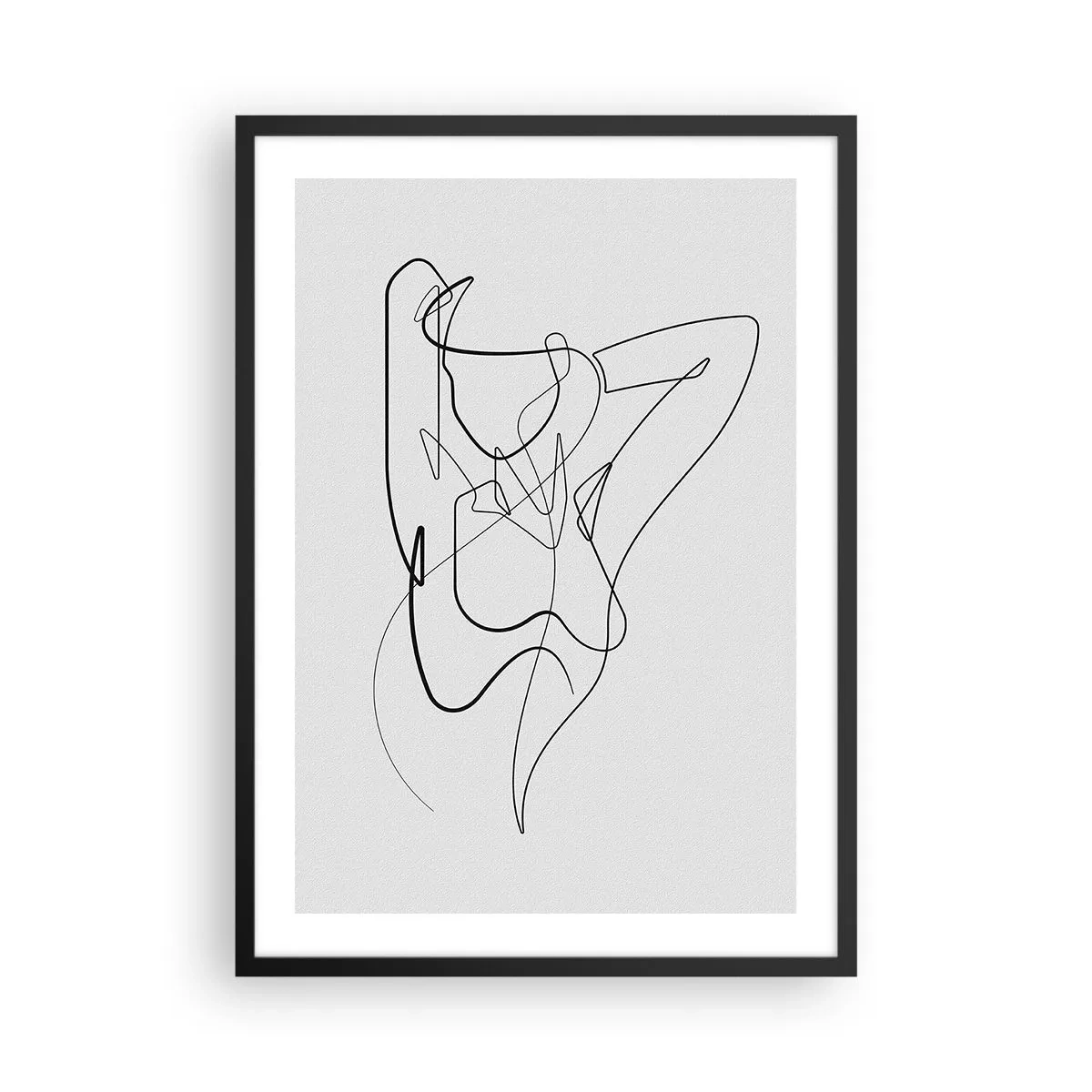 Pôster com moldura preta - Linha abstrata de uma silhueta feminina em um fundo claro - 50x70cm - Que tipo de pessoa é realmente... - Decoração de parede moderna para a sala de estar e quarto ARTTOR