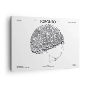 Quadro em tela - Um mapa de Toronto em um estilo minimalista em preto e branco - 70x50cm - Anatomia de Toronto - Decoração de parede moderna para a sala de estar e quarto ARTTOR