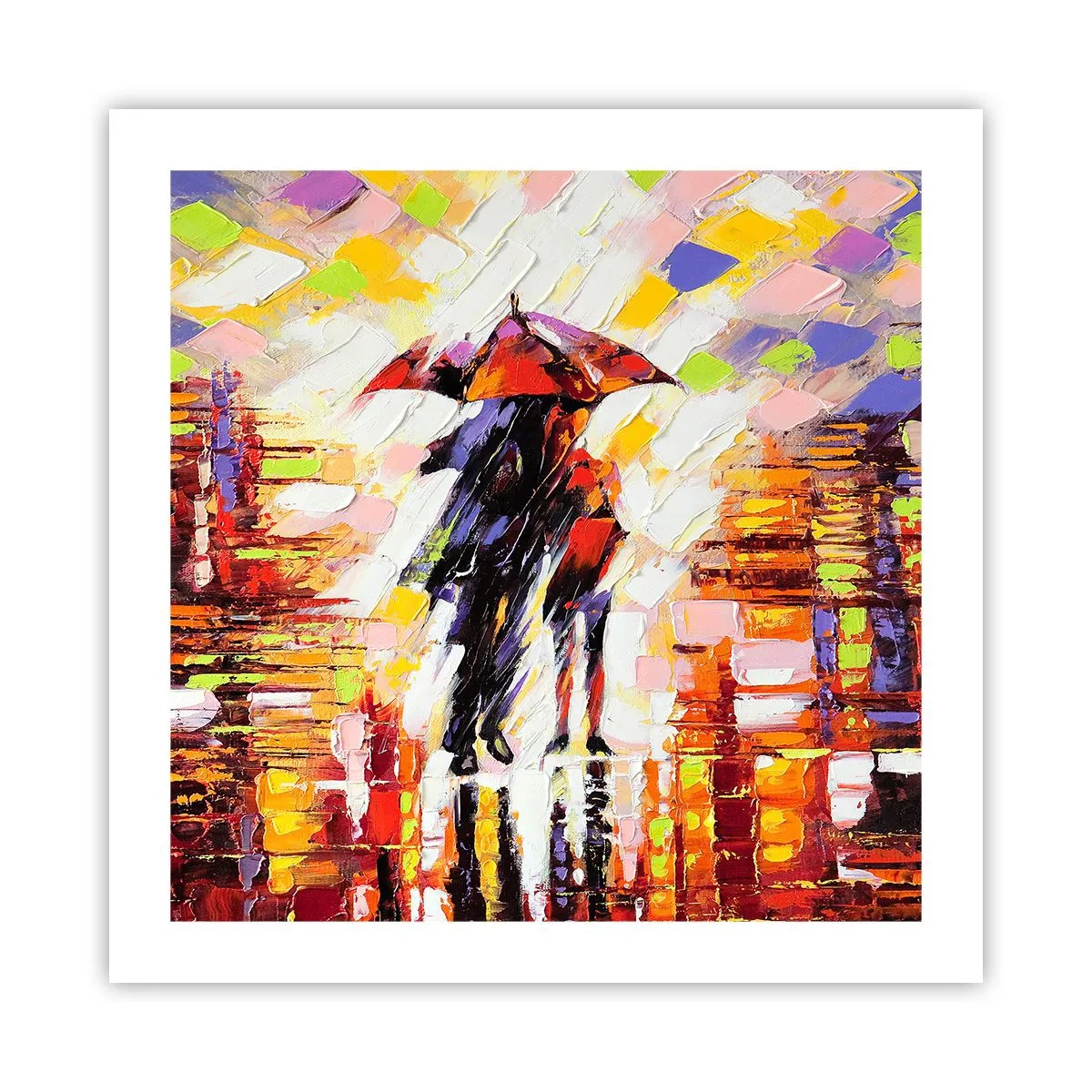 Pôster - Juntos durante a noite e a chuva - 50x50 cm