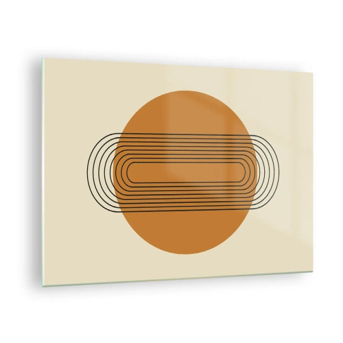 Quadro em vidro - Abstração geométrica com círculos e linhas - 70x50cm - O plano perfeito - Decoração de parede moderna para a sala de estar e quarto ARTTOR
