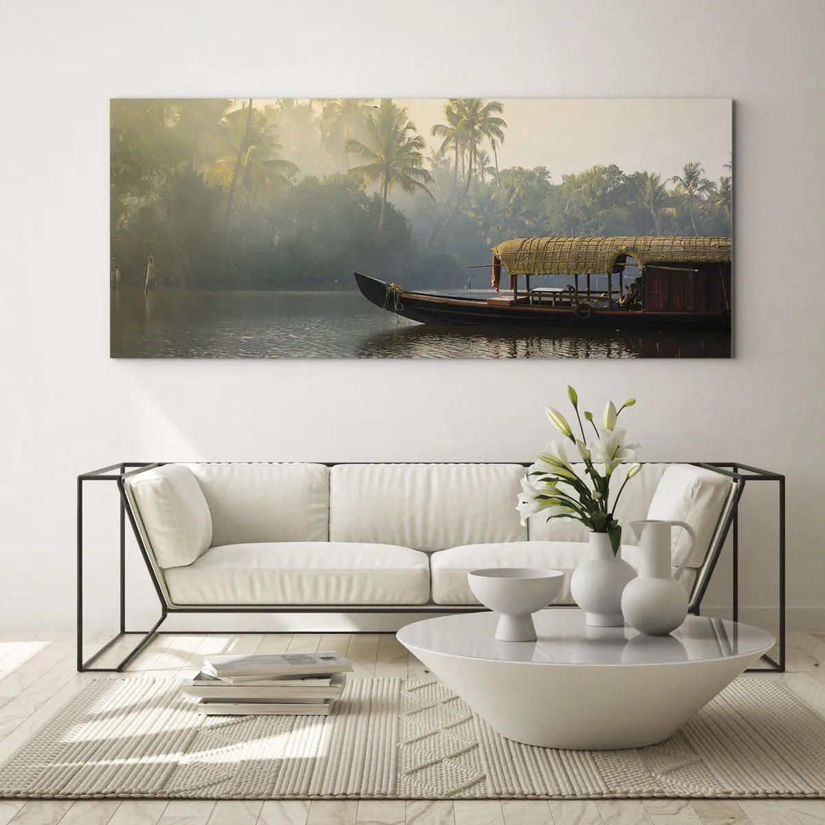 Quadro em vidro - Casa no rio - 160x50 cm
