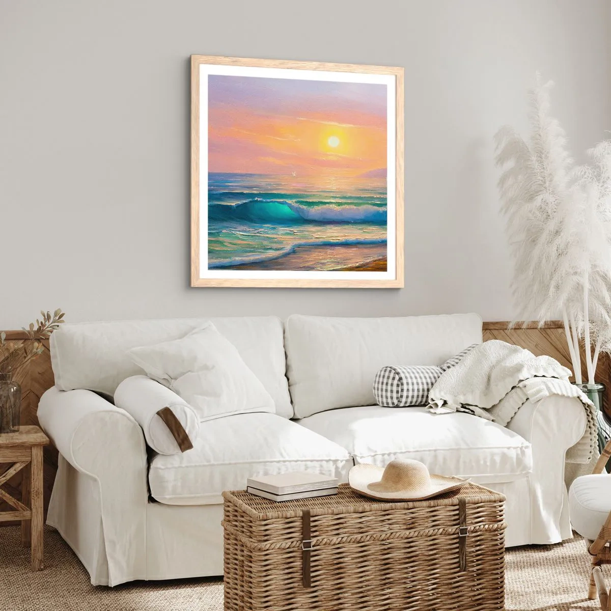 Pôster com moldura de carvalho claro - O canto turquesa das ondas - 50x50 cm