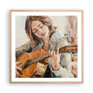 Pôster com moldura de carvalho claro - Concerto de violão e coração de rapariga - 60x60 cm