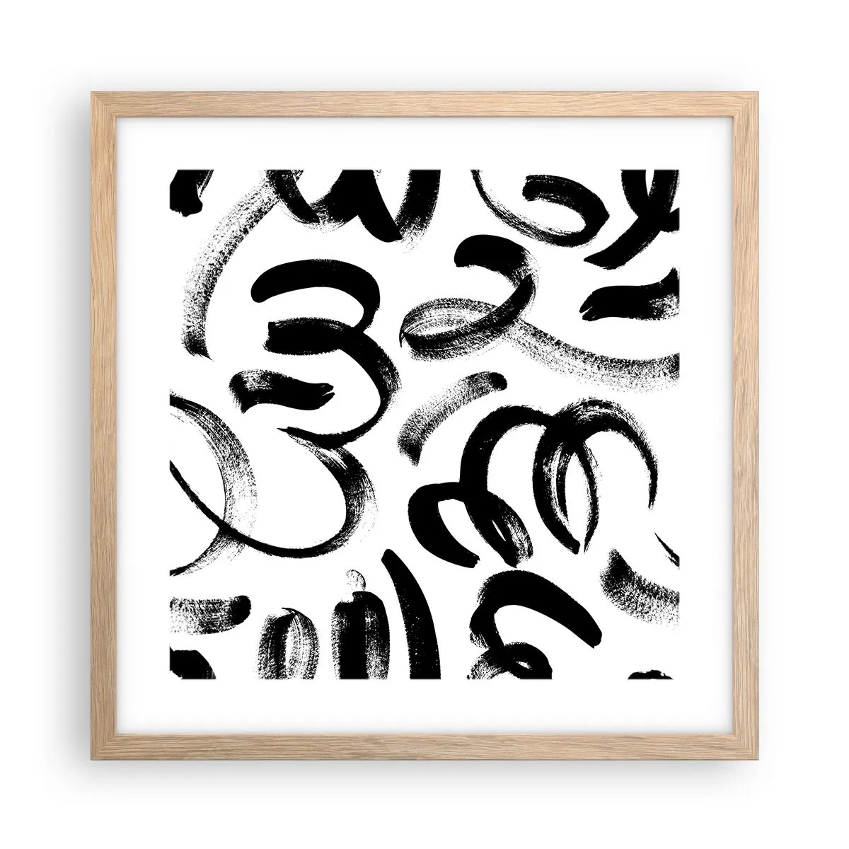 Pôster com moldura de carvalho claro - Preto sobre branco - 40x40 cm