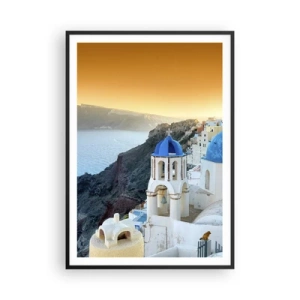 Pôster com moldura preta - Santorini - abraçada às rochas - 70x100 cm