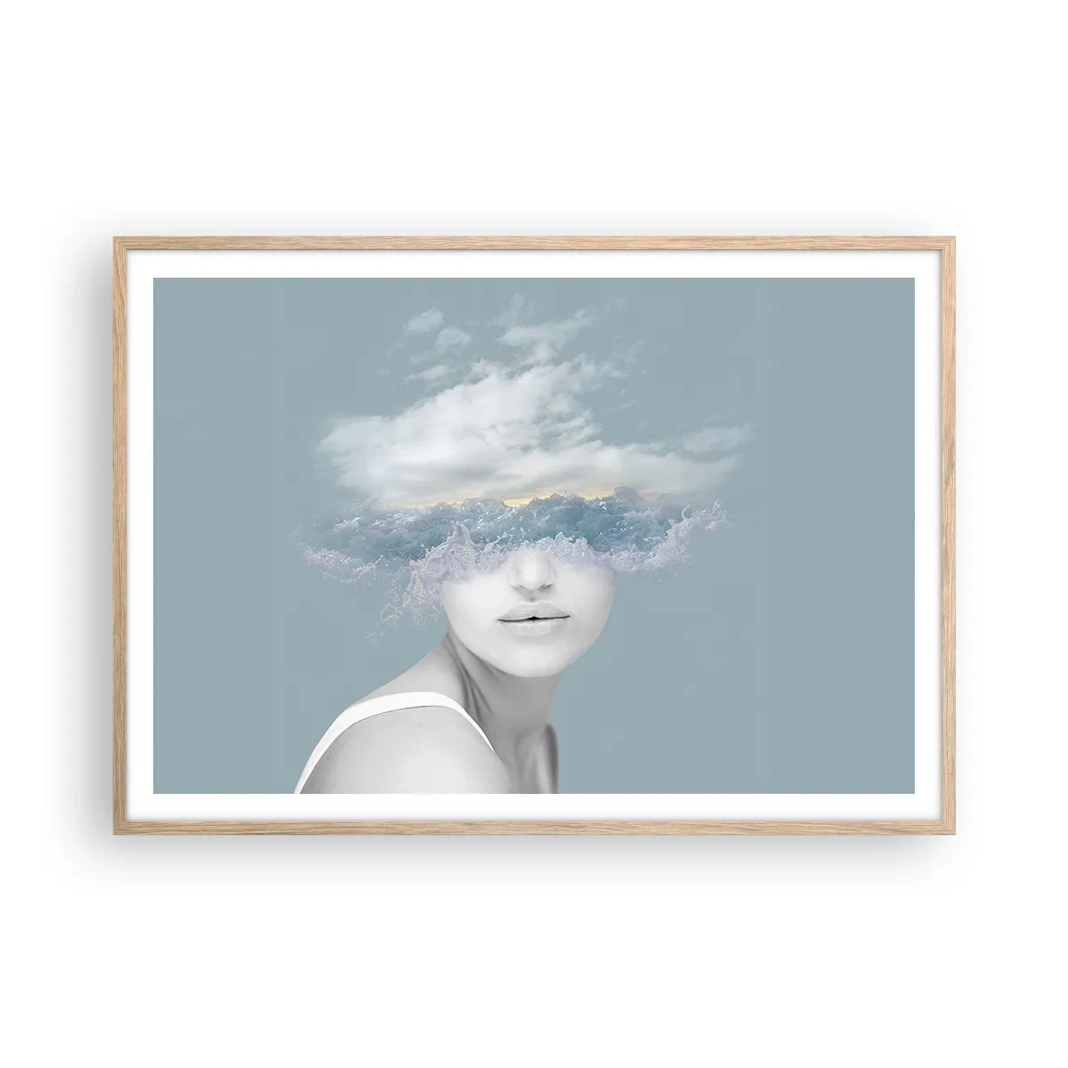 Pôster com moldura de carvalho claro - Com a cabeça nas nuvens - 100x70 cm