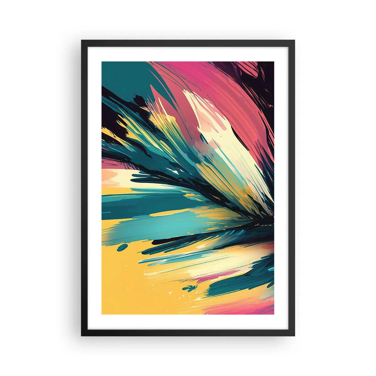 Pôster com moldura preta - Uma explosão abstrata de cores em um arranjo dinâmico - 50x70cm - Composição – uma explosão de alegria - Decoração de parede moderna para a sala de estar e quarto ARTTOR