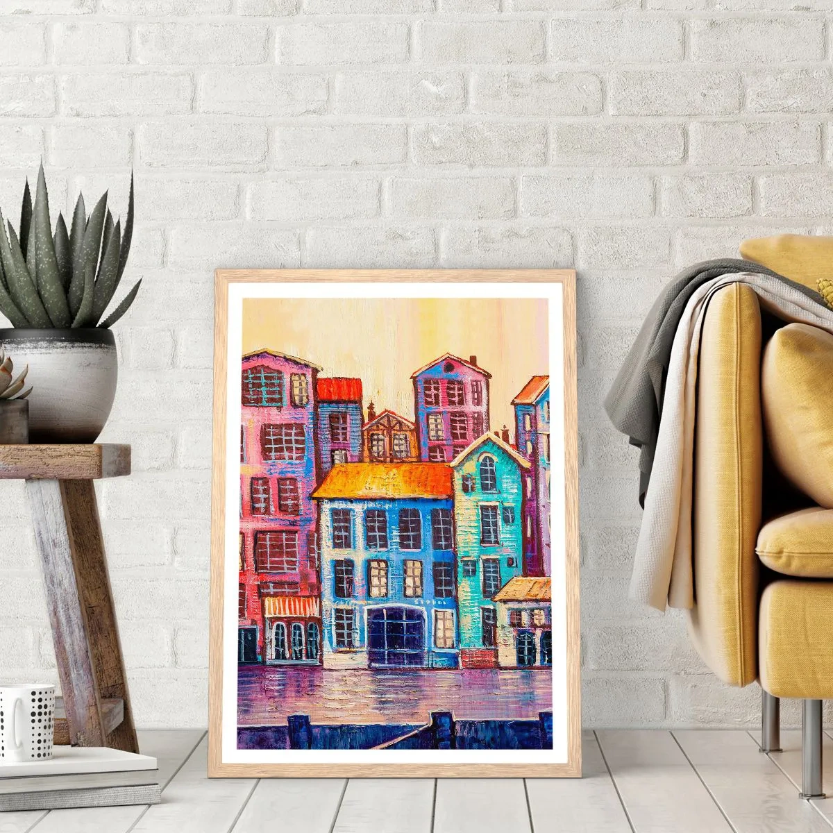 Pôster com moldura de carvalho claro - Uma cidade como de um conto de fadas - 50x70 cm