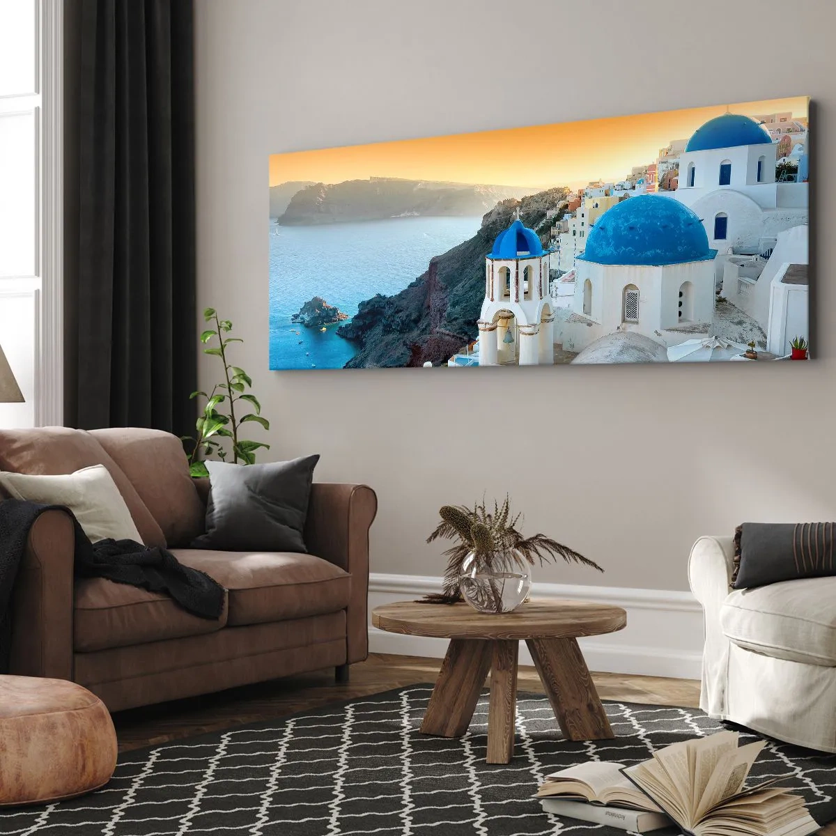 Quadro em tela - Santorini - abraçada às rochas - 160x50 cm