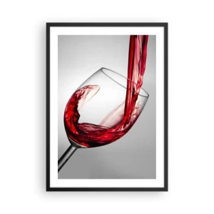 Pôster com moldura preta - Vinho tinto sendo servido em um copo - 50x70cm - Cor - movimento - som - Decoração de parede moderna para a sala de estar e quarto ARTTOR