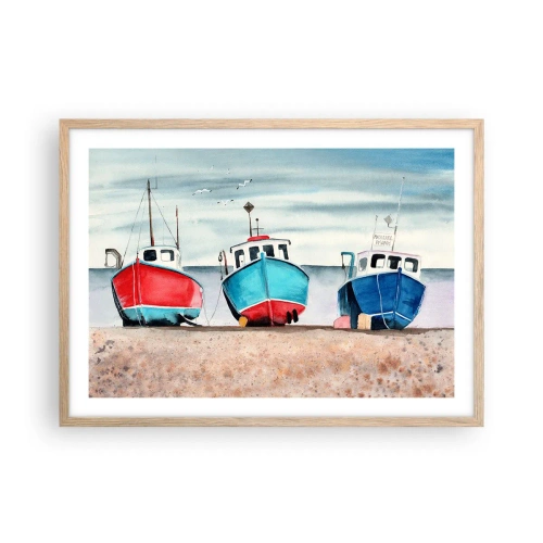 Pôster com moldura de carvalho claro - Pronto para pescar - 70x50 cm