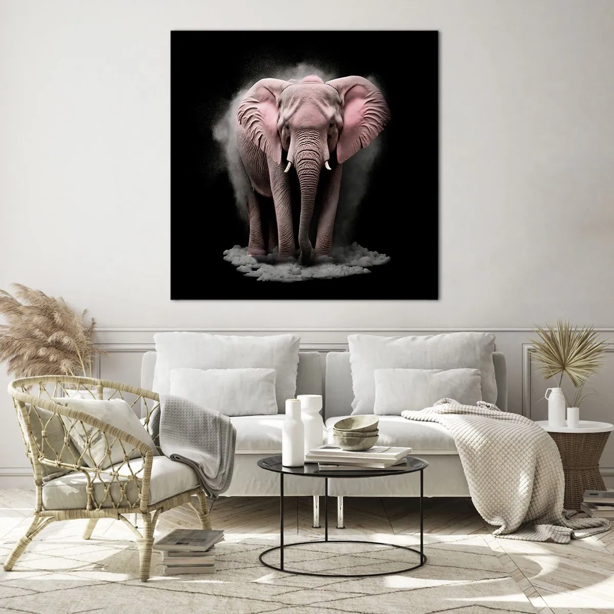 Quadro em vidro - Não pense em um elefante rosa! - 70x70 cm