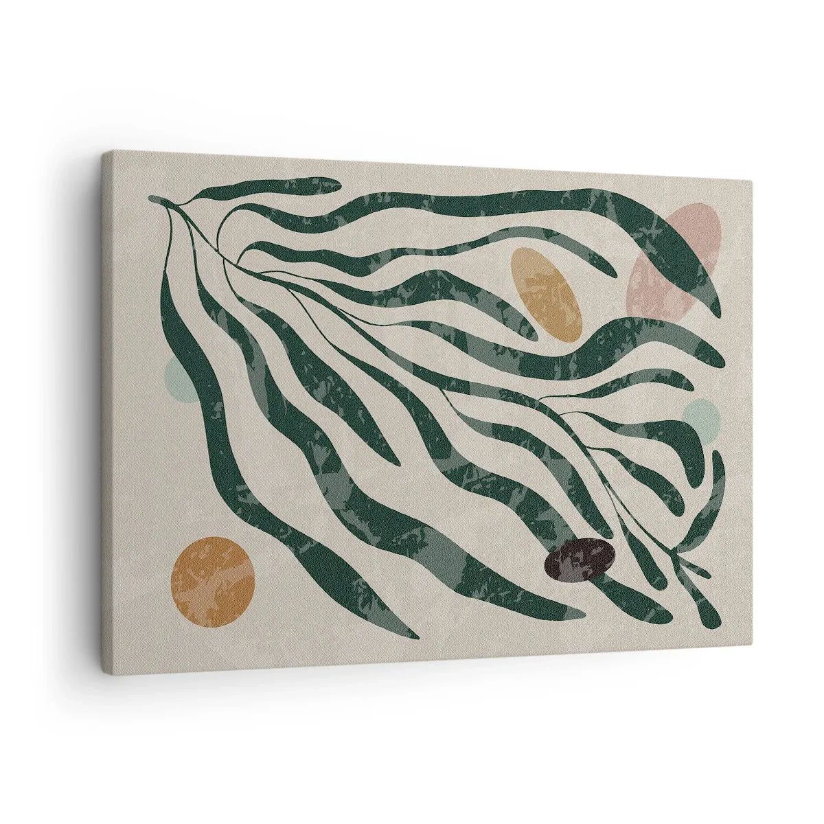 Quadro em tela - Linhas e formas orgânicas em verde e bege - 70x50cm - Entre a vegetação - Decoração de parede moderna para a sala de estar e quarto ARTTOR