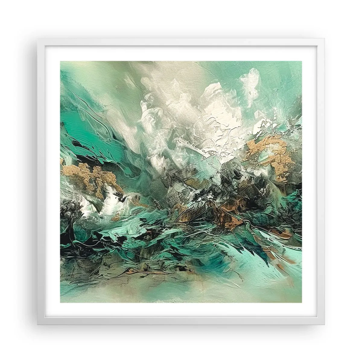 Pôster em moldura branca - Surf esmeralda e preto - 60x60 cm