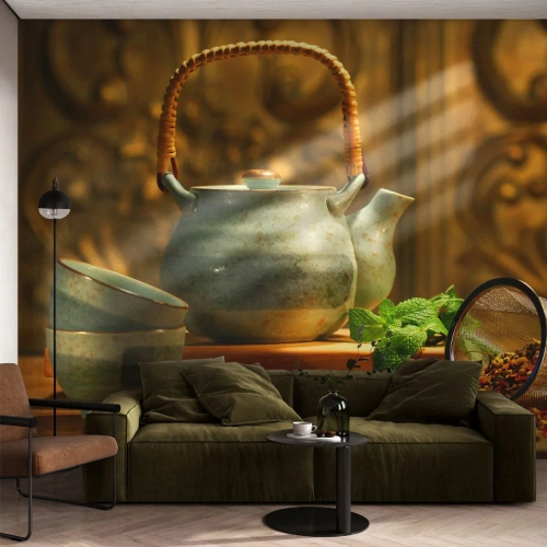 Papel de Parede Premium Sand - Tratado sobre beber chá - Gastronomia, Chá, Ervas secas - 100x70 cm