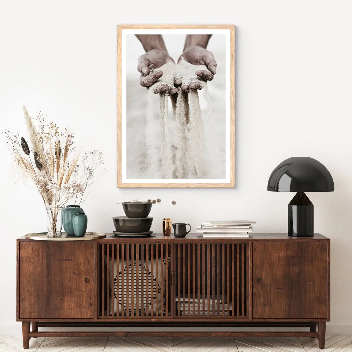 Pôster com moldura de carvalho claro - Com estas mãos… - 70x100 cm