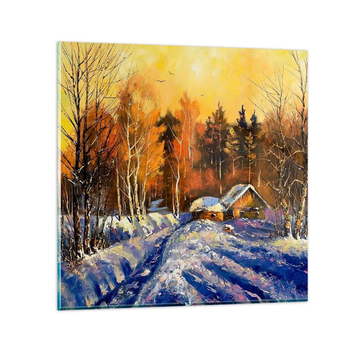 Quadro em vidro - Impressão de inverno ao sol - 50x50 cm