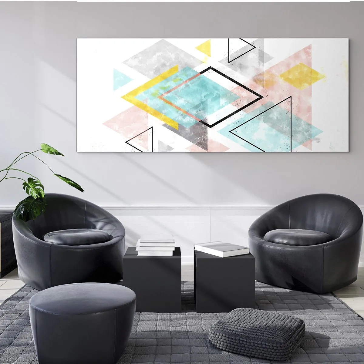 Quadro em vidro - Jogo geométrico - 100x40 cm