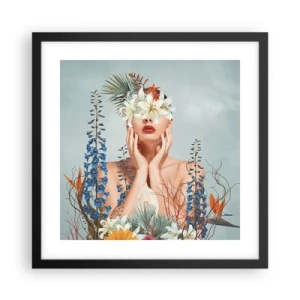 Pôster com moldura preta - Mulher – flor - 40x40 cm
