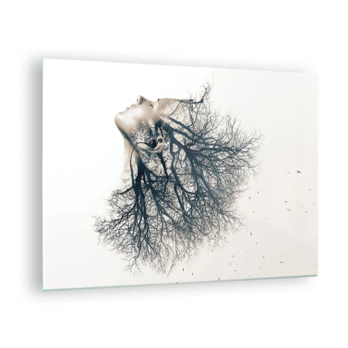 Quadro em vidro - Silhueta de uma mulher com galhos como cabelo - 70x50cm - Ouvir o sussurro da árvore - Decoração de parede moderna para a sala de estar e quarto ARTTOR