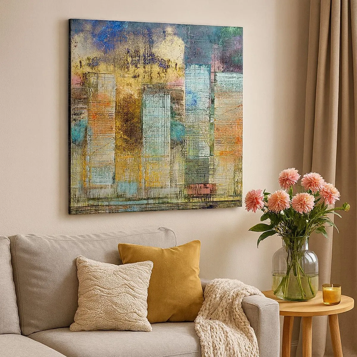 Quadro em tela - Uma metrópole ensolarada - 30x30 cm