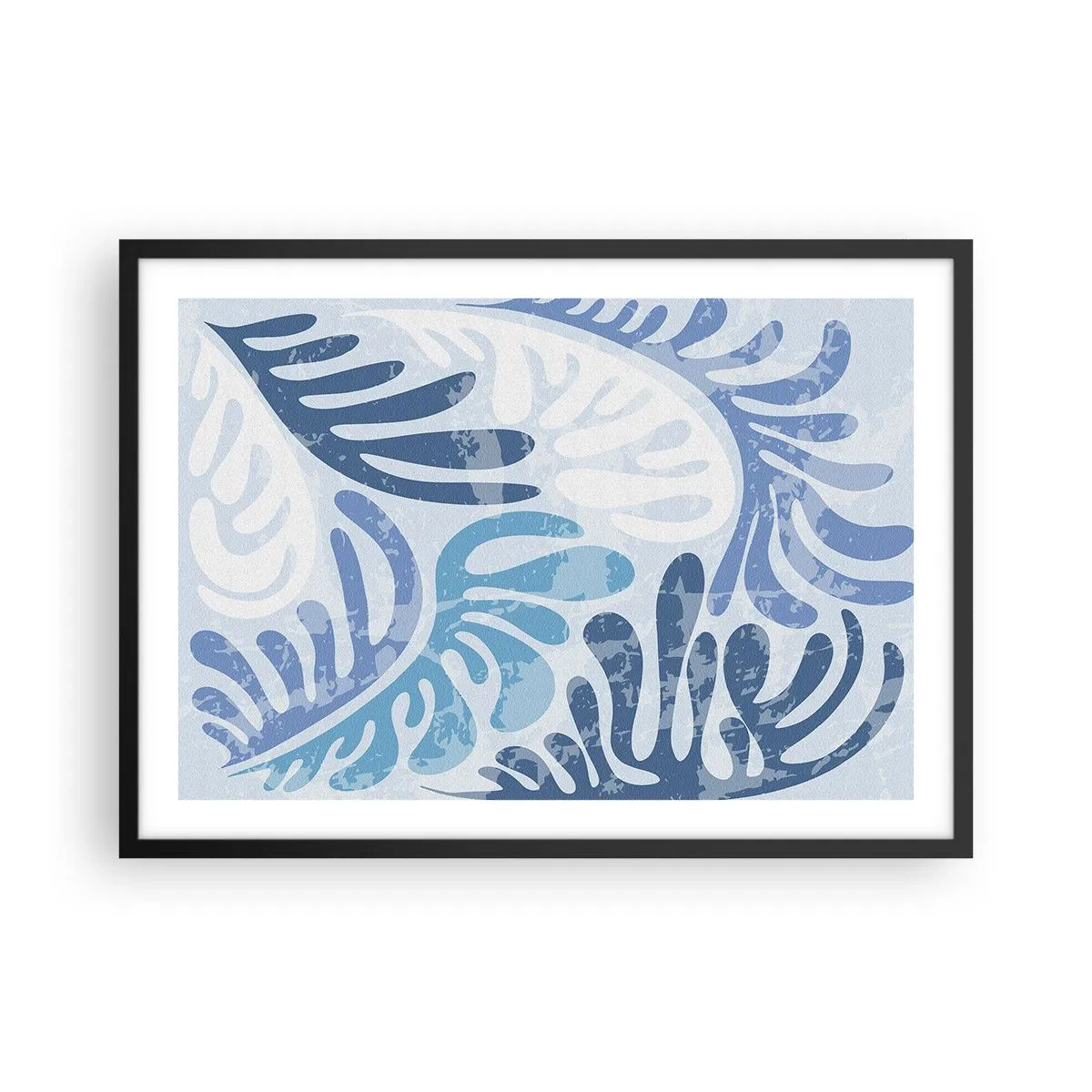 Pôster com moldura preta - Samambaias azuis - 70x50 cm