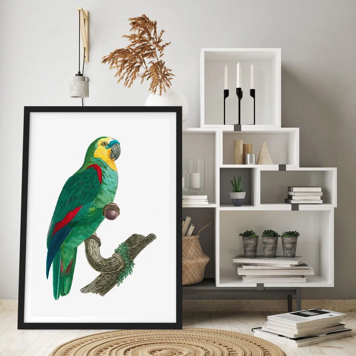 Pôster com moldura preta - Retrato de papagaio - 50x70cm - Retrato de papagaio - Decoração de parede moderna para a sala de estar e quarto ARTTOR