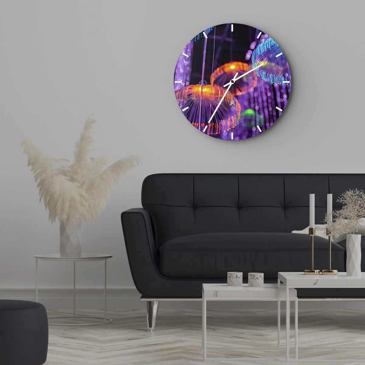 Relógio de parede - Relógio em vidro - Fonte de luz - 30x30 cm