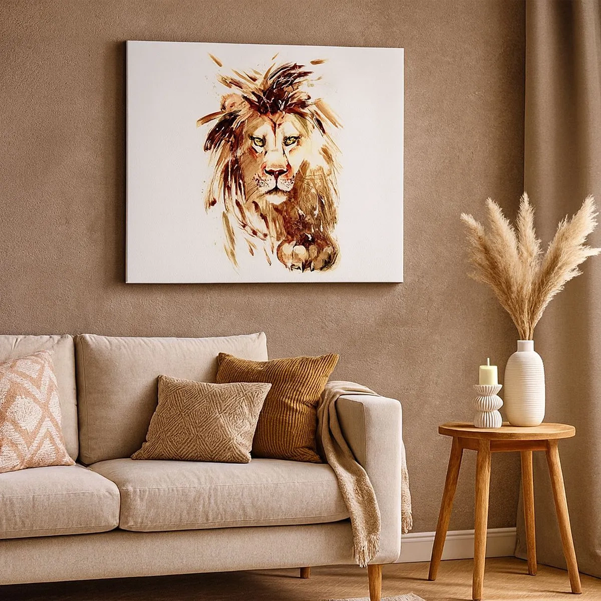Quadro em tela - Retrato em aquarela de um leão com detalhes intensos - 70x50cm - Força e dignidade - Decoração de parede moderna para a sala de estar e quarto ARTTOR