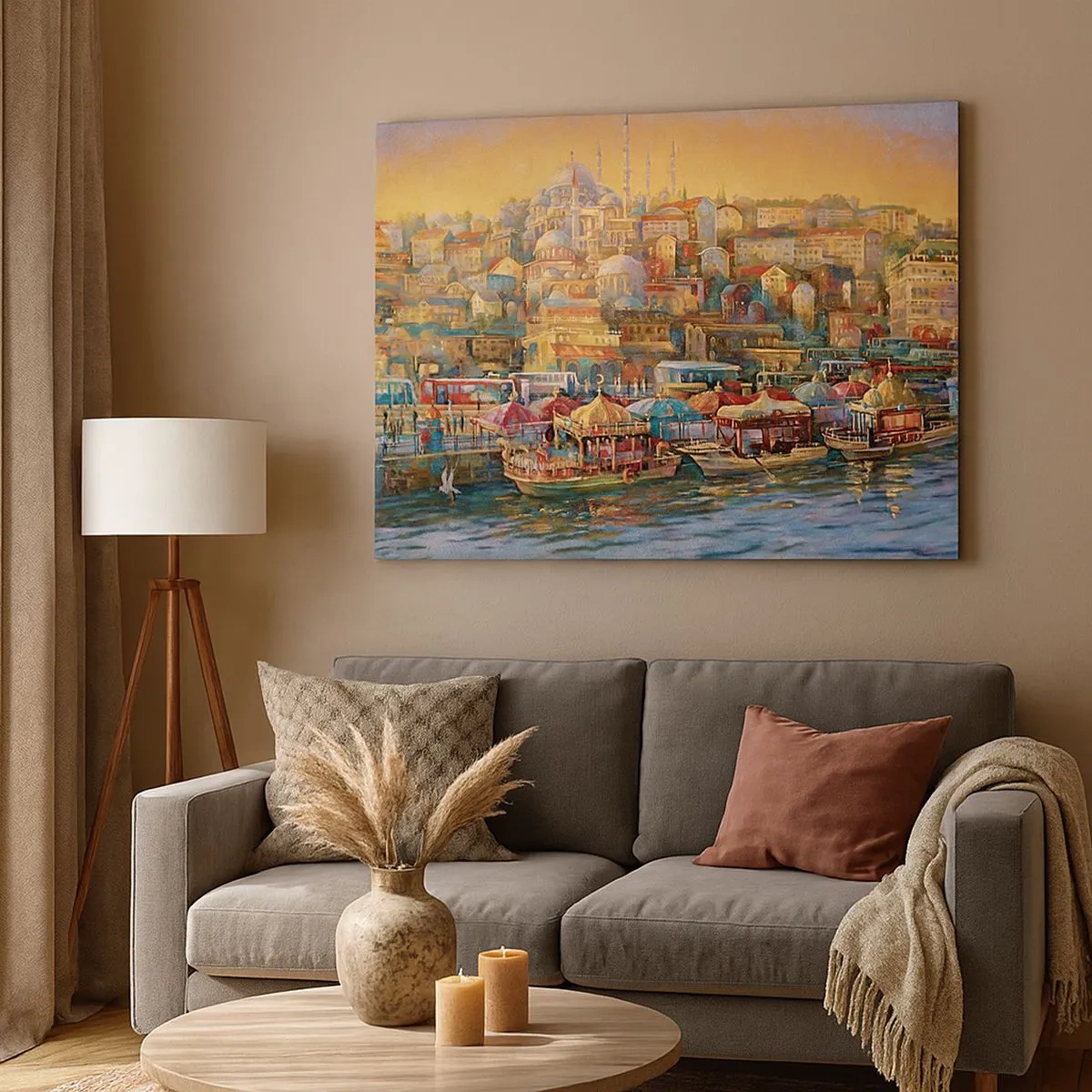 Quadro em tela - Panorama pitoresco de Istambul com vista para a baía e a cidade - 70x50cm - Conto de Istambul - Decoração de parede moderna para a sala de estar e quarto ARTTOR