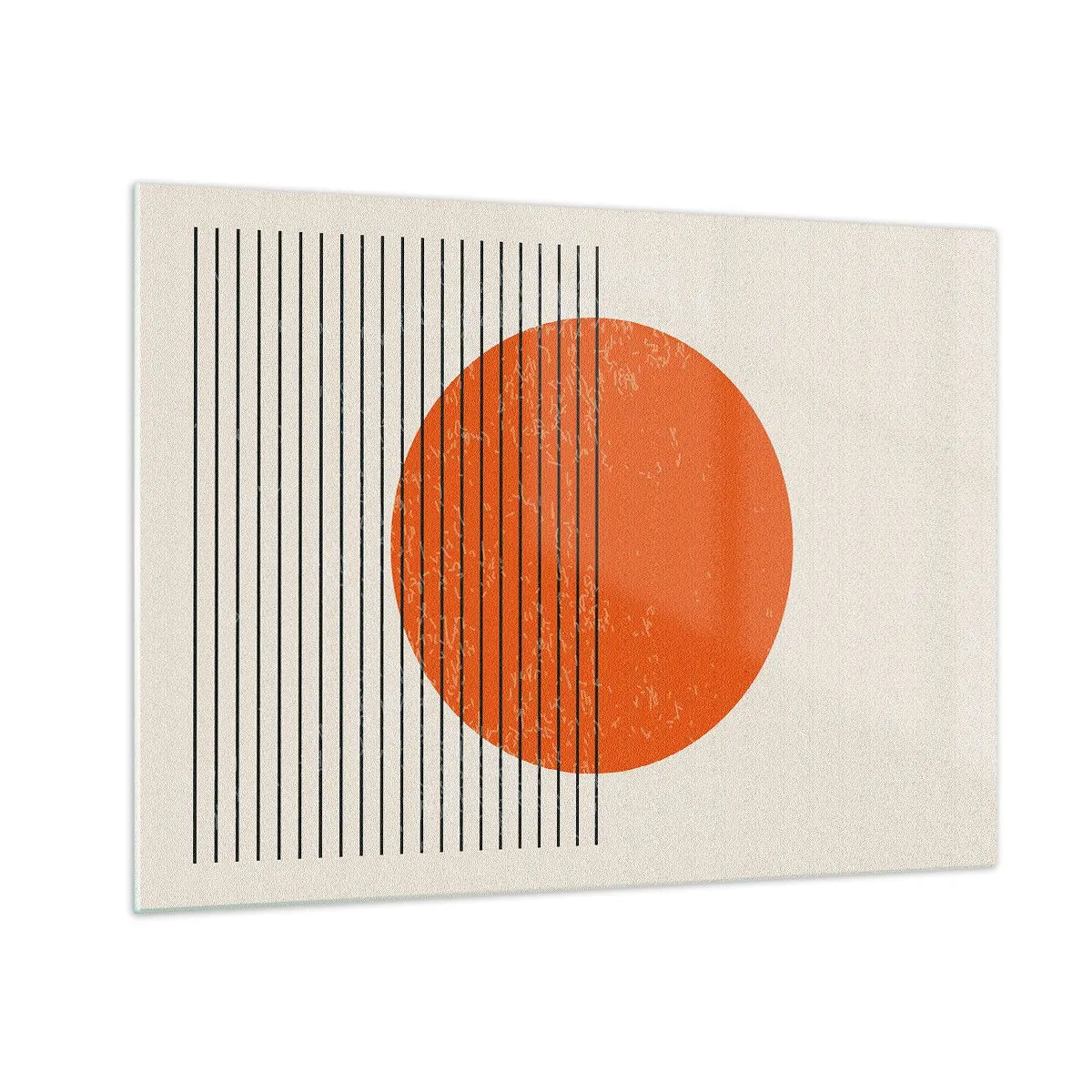 Quadro em vidro - Composição geométrica com círculo laranja e linhas - 70x50cm - Sempre sol - Decoração de parede moderna para a sala de estar e quarto ARTTOR