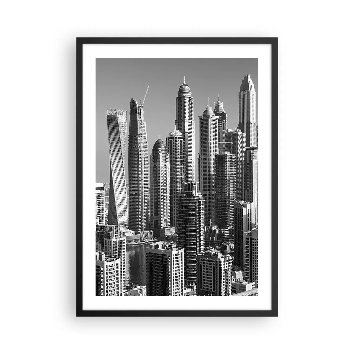 Pôster com moldura preta - Panorama da cidade com arranha-céus modernos - 50x70cm - A cidade sobre o deserto - Decoração de parede moderna para a sala de estar e quarto ARTTOR