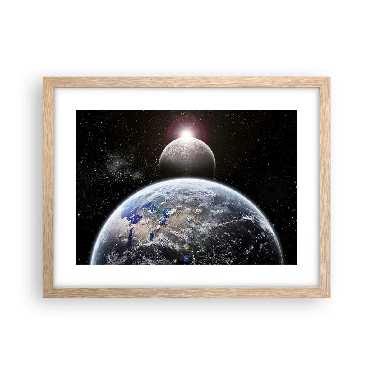 Pôster com moldura de carvalho claro - Paisagem espacial - o nascer do sol - 40x30 cm
