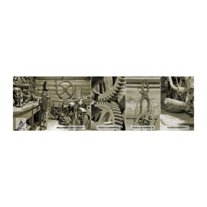 Amostra de papel de parede Premium Canvas - No depósito do tio Jorge - Moto, Loja de reparação de carros, Vintage - 100x30 cm