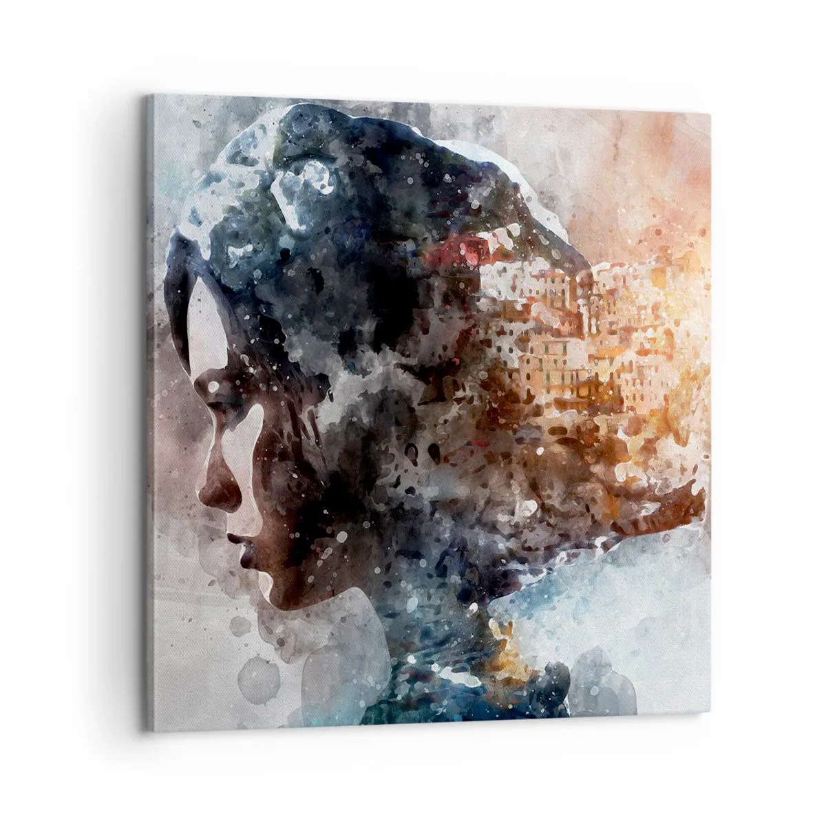 Quadro em tela - Uma história sobre uma menina e uma cidade ao fundo - 60x60 cm