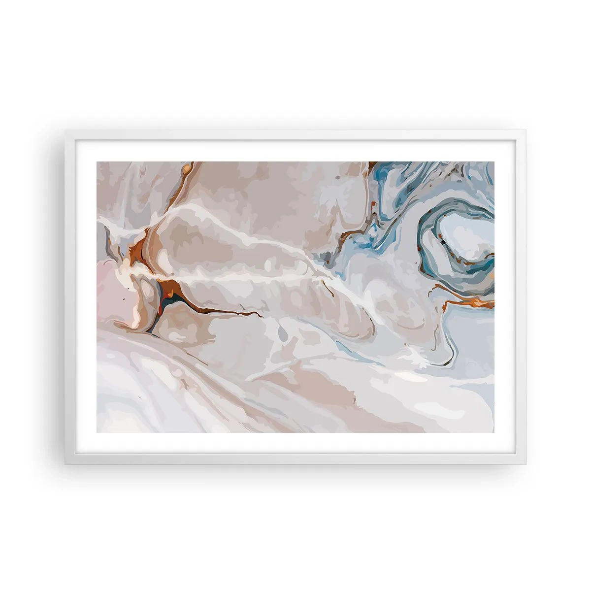 Pôster em moldura branca - Meandros azuis sob branco - 70x50 cm