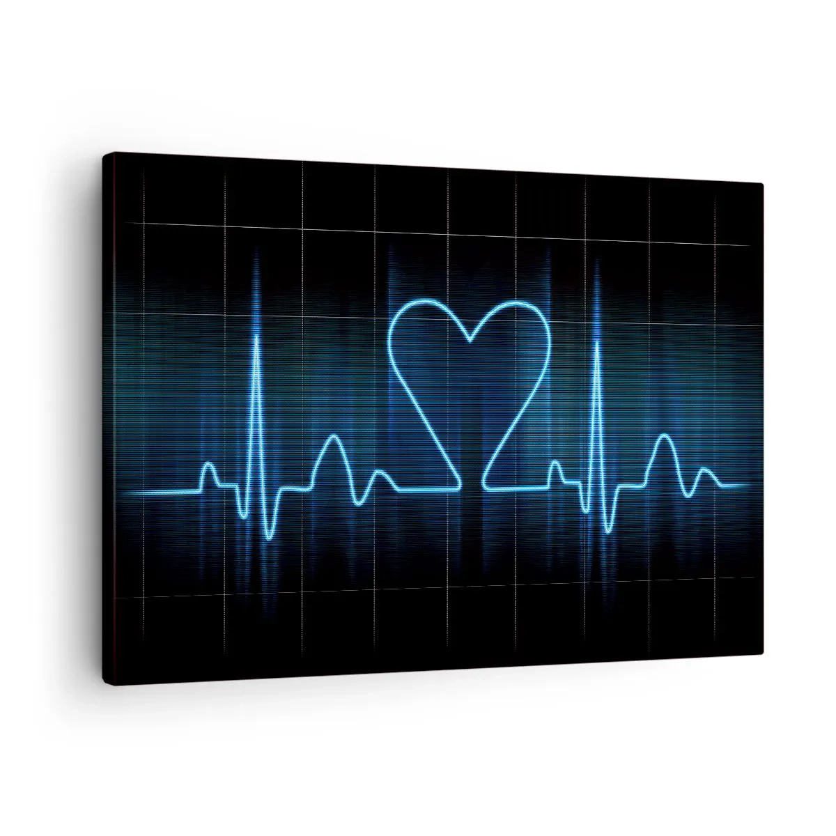 Quadro em tela - Uma linha de vida com um coração em um fundo de monitoramento médico em tons de azul. - 70x50cm - No ritmo do coração - Decoração de parede moderna para a sala de estar e quarto ARTTOR