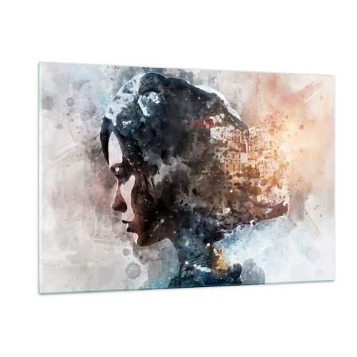 Quadro em vidro - Uma história sobre uma menina e uma cidade ao fundo - 120x80 cm