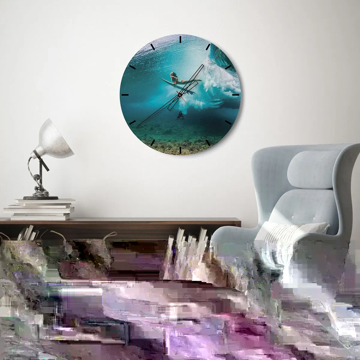 Relógio de parede - Relógio em vidro - O mundo subaquático - 40x40 cm