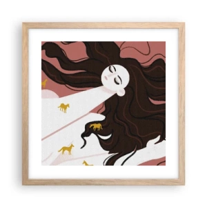 Pôster com moldura de carvalho claro - Sonho com um cavalo dourado - 40x40 cm
