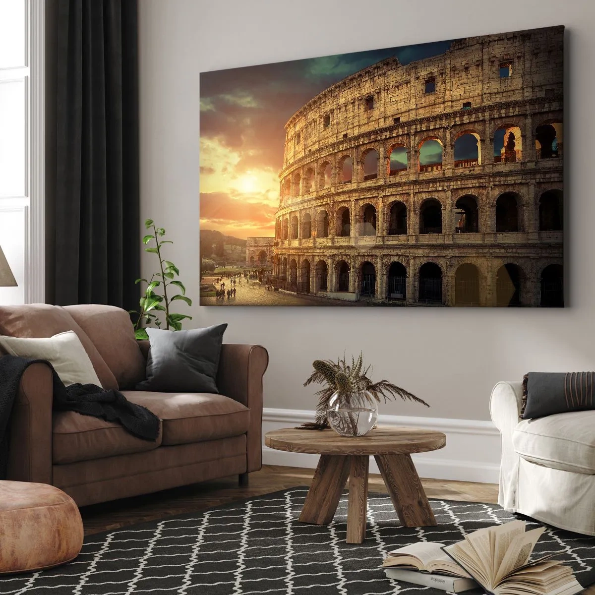 Quadro em tela - O Coliseu em Roma ao pôr do sol - 70x50cm - Monumento colossal - Decoração de parede moderna para a sala de estar e quarto ARTTOR