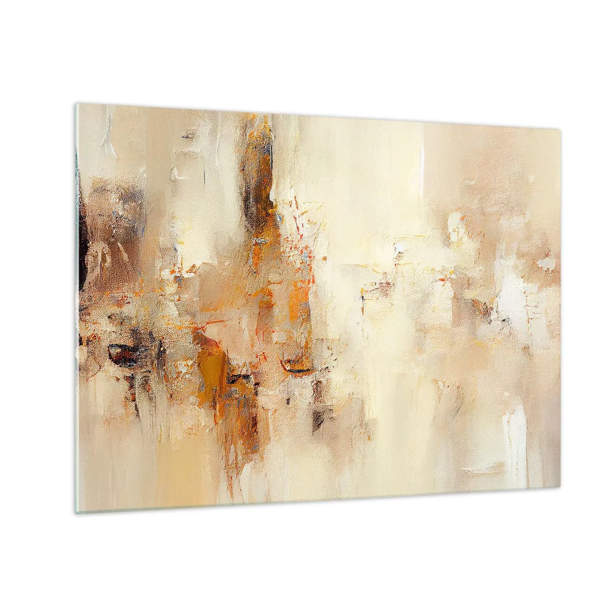 Quadro em vidro - Abstração em tons de âmbar, bege e marrom - 70x50cm - Alma de âmbar - Decoração de parede moderna para a sala de estar e quarto ARTTOR