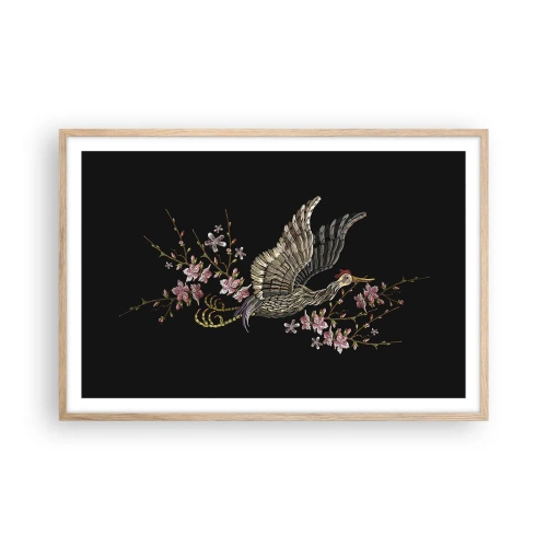 Pôster com moldura de carvalho claro - Pássaro exótico e bordado - 91x61 cm