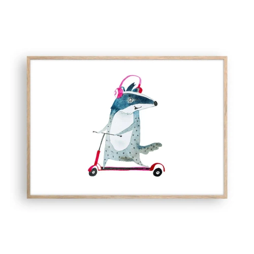 Pôster com moldura de carvalho claro - A alegria do texugo - 100x70 cm