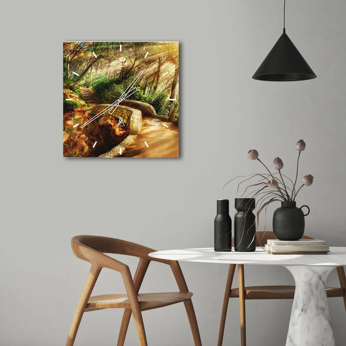 Relógio de parede - Relógio em vidro - Direto da ponte para a floresta de contos de fadas - 40x40 cm