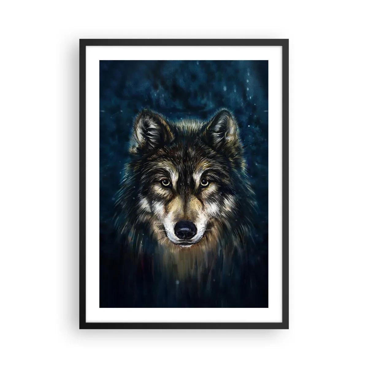 Pôster com moldura preta - Retrato de um lobo em tom escuro e artístico - 50x70cm - Alfa? E ómega - Decoração de parede moderna para a sala de estar e quarto ARTTOR