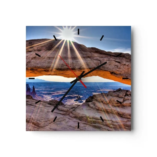 Relógio de parede - Relógio em vidro - Através do portão de pedra - 30x30 cm