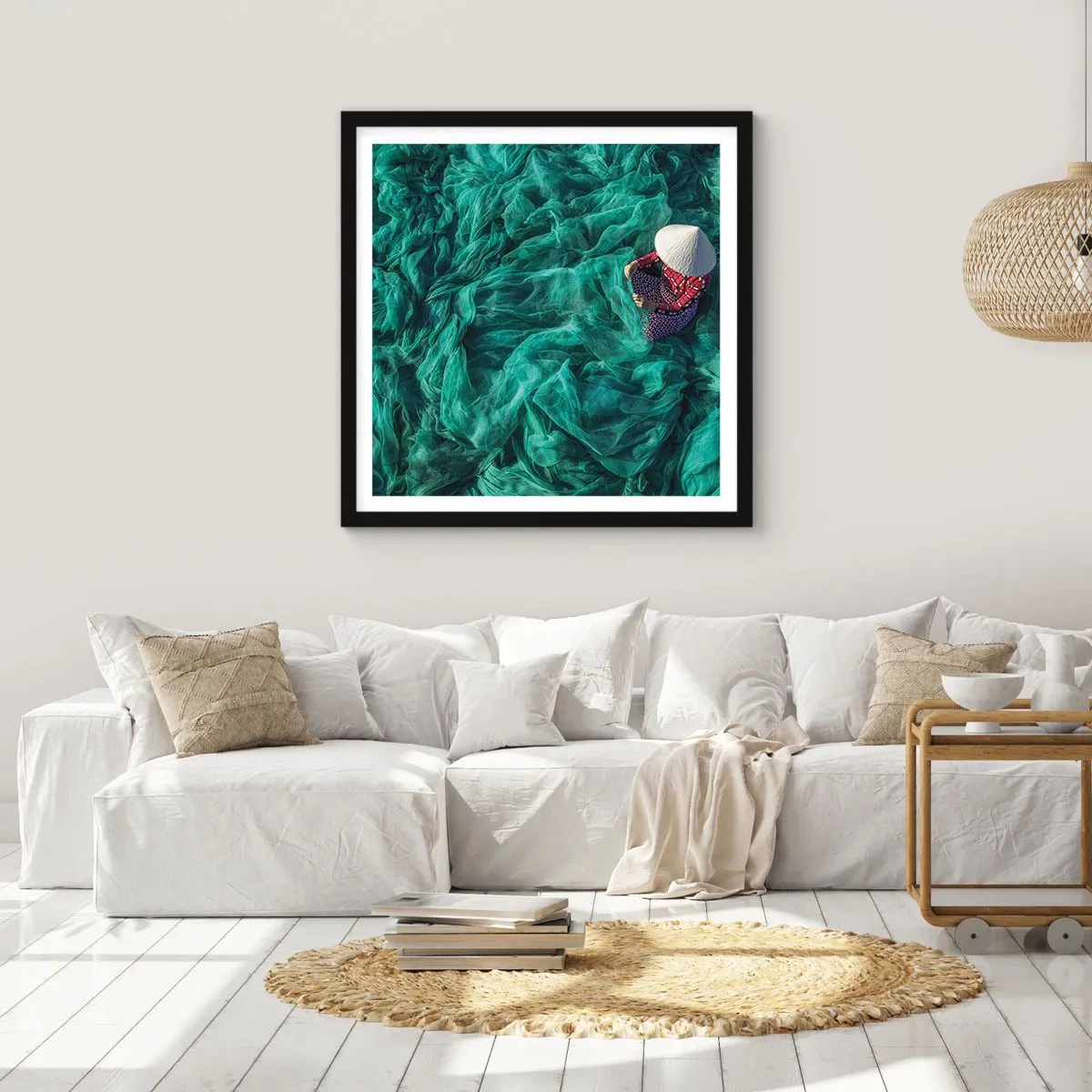 Pôster com moldura preta - Num mar de redes - 30x30 cm