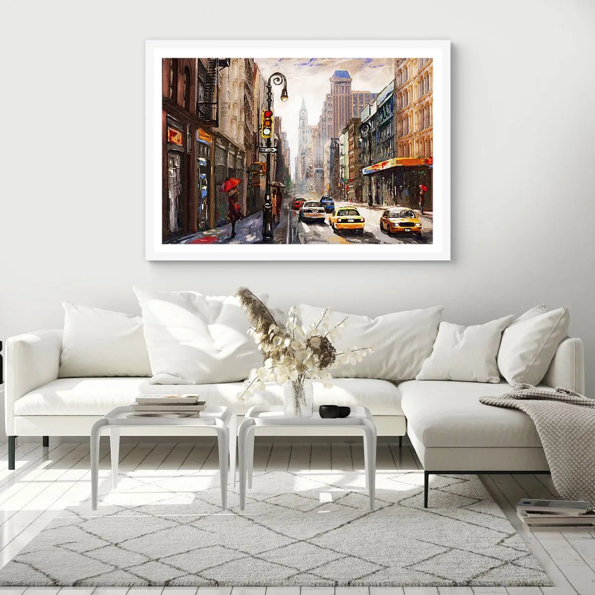 Pôster em moldura branca - Nova York – colorida também na chuva - 50x40 cm